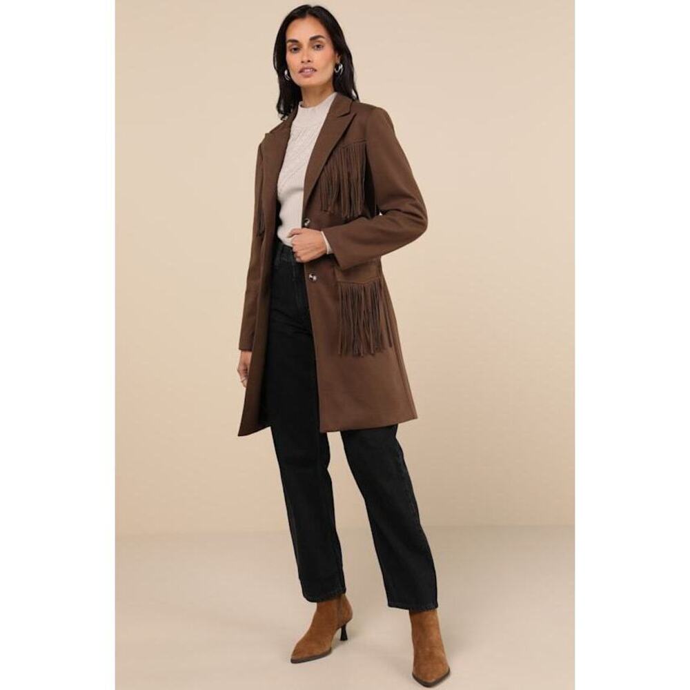 Lulus Palomino Dreams Brown Fringe Coat - Size S